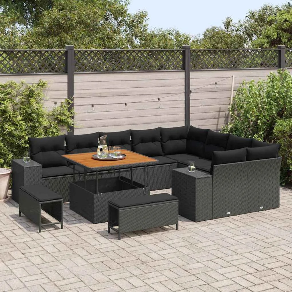 vidaXL Σετ Καναπέ Κήπου 12 pcs Μαύρο συνθετικό ρατάν
