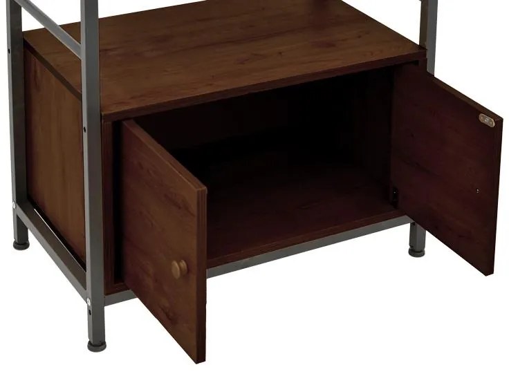 Ραφιέρα επιδαπέδια με ντουλάπι Kuili μέταλλο μαύρο - mdf καρυδί 60x36x121 εκ. 60x36x121 εκ.