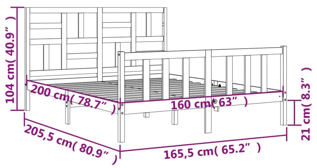 Σκελετός Κρεβατιού Χωρίς Στρώμα 160x200 εκ Μασίφ Ξύλο Πεύκου - Καφέ