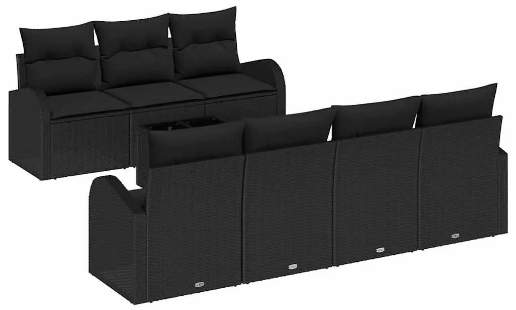 vidaXL Σετ Καναπέ Κήπου 8 pcs Μαύρο Πολυεστέρας, Ρατάν και Γυαλί