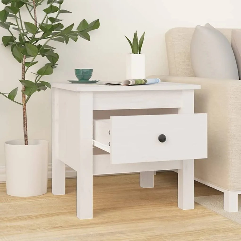 vidaXL Βοηθητικό Τραπέζι Λευκό 40 x 40 x 39 εκ. από Μασίφ Ξύλο Πεύκου