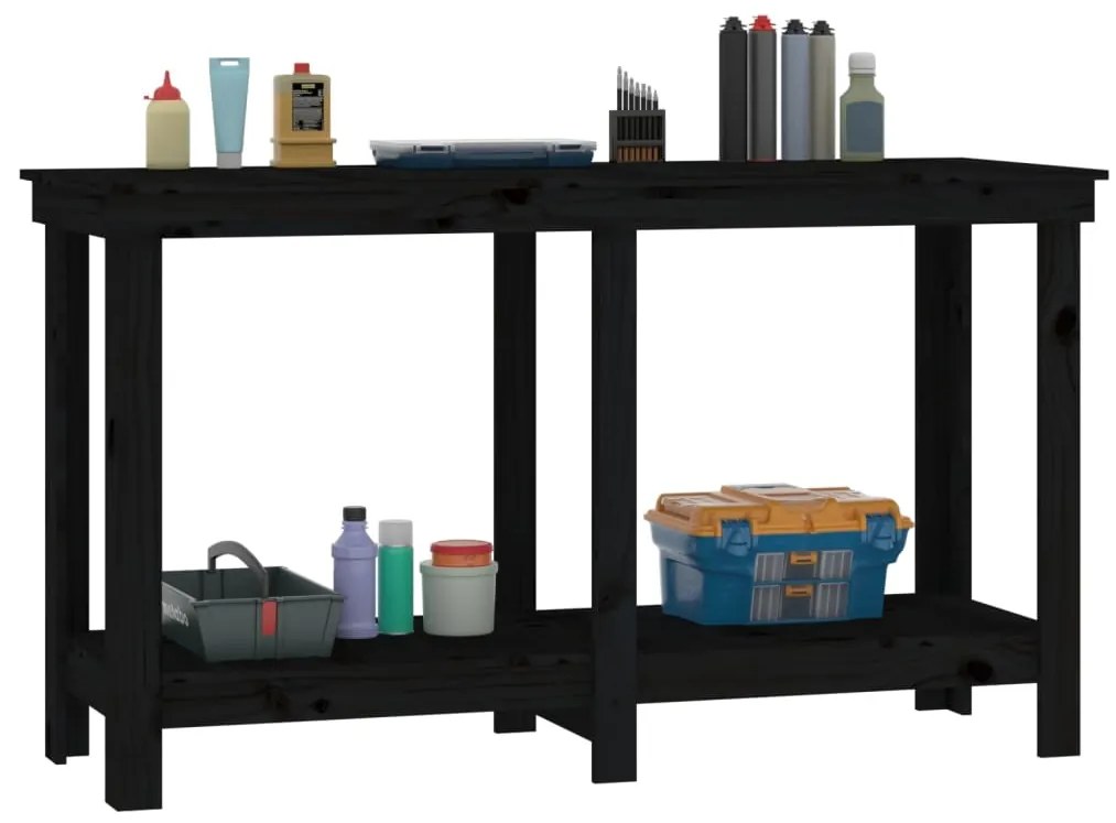 vidaXL Πάγκος Εργασίας Μαύρος 140x50x80 εκ. από Μασίφ Ξύλο Πεύκου