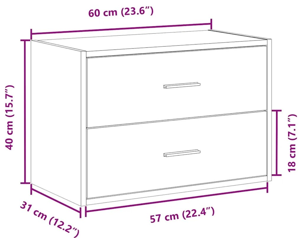 Ντουλάπι με 2 συρτάρια Παλαιού Ξύλου 60x31x40εκ. από Επεξ. Ξύλο - Καφέ