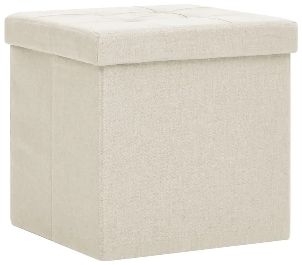 vidaXL Πτυσσόμενα Σκαμπό Αποθήκευσης 2 τεμ. Λευκό Κρεμ Συνθετικό Λινό