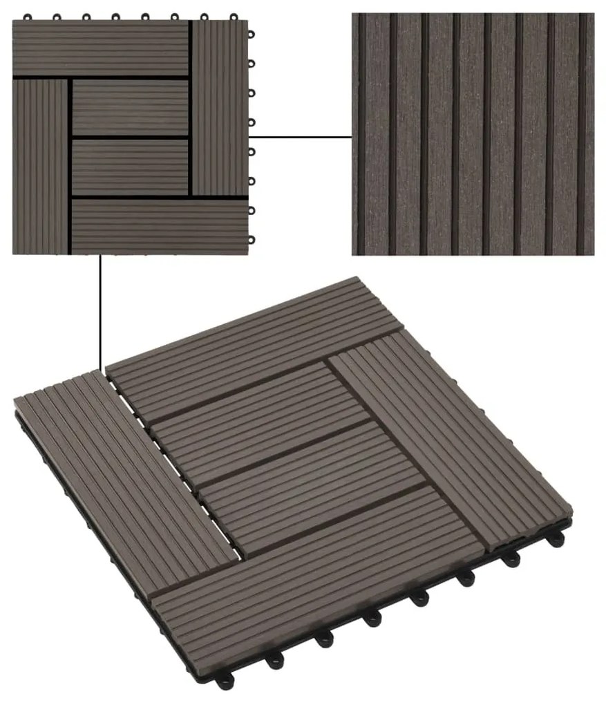 Πλακάκια Deck 11 τεμ. Σκούρο Καφέ 30 x 30 εκ. 1 μ² από WPC - Καφέ