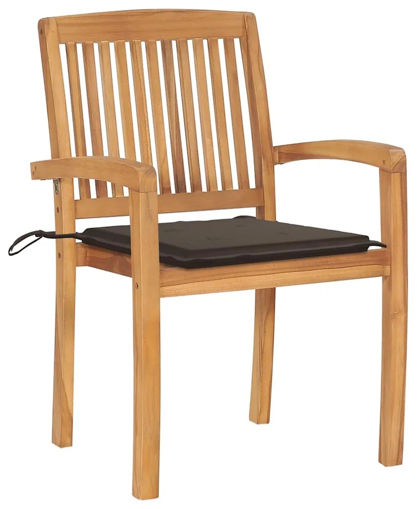 vidaXL Καρέκλες Κήπου Στοιβαζόμενες 4 τεμ. Μασίφ Ξύλο Teak &amp; Μαξιλάρια