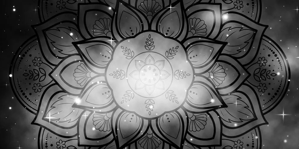 Εικόνα Mandala με φόντο γαλαξία σε ασπρόμαυρο σχέδιο