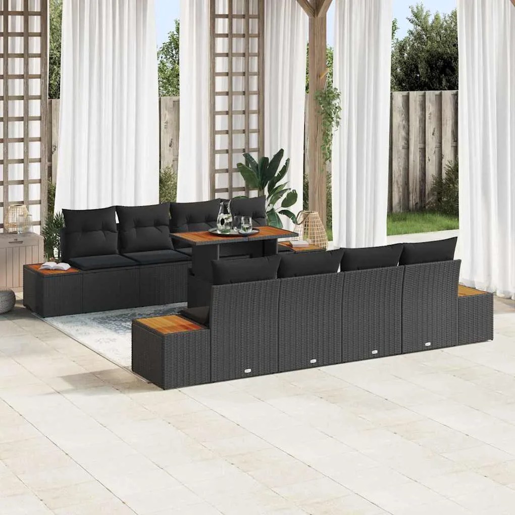 vidaXL Σετ Καναπέ Κήπου με αποθήκευση 9 pcs Μαύρο Πολυ ράταν