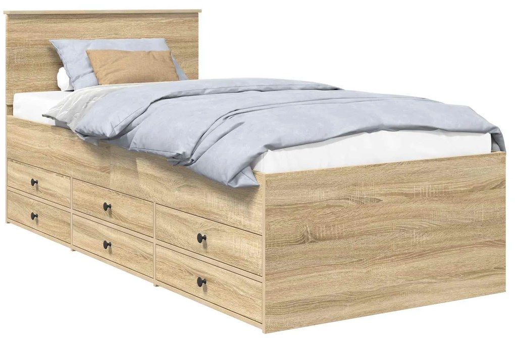 vidaXL Καναπές Κρεβάτι με συρτάρι Σονομα δρυς και Μαύρο 100 x 200 cm