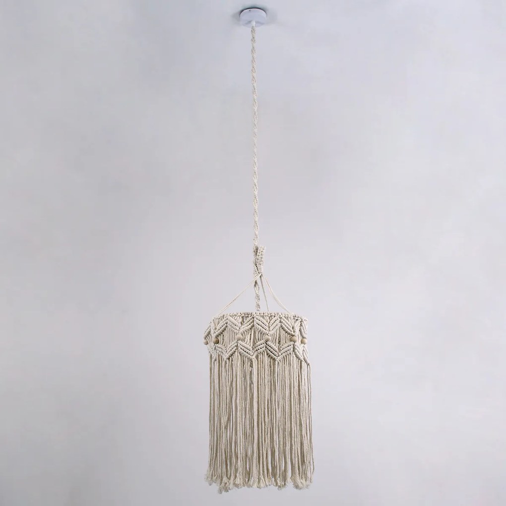 GloboStar CONGO 36206 Boho - Μακραμέ - Macrame Κρεμαστό Φωτιστικό Οροφής Μονόφωτο 1 x E27 Πλεκτό Χειροποίητο Μπεζ Υφασμάτινο με Σχοινί Φ30 x Υ50cm - 36206