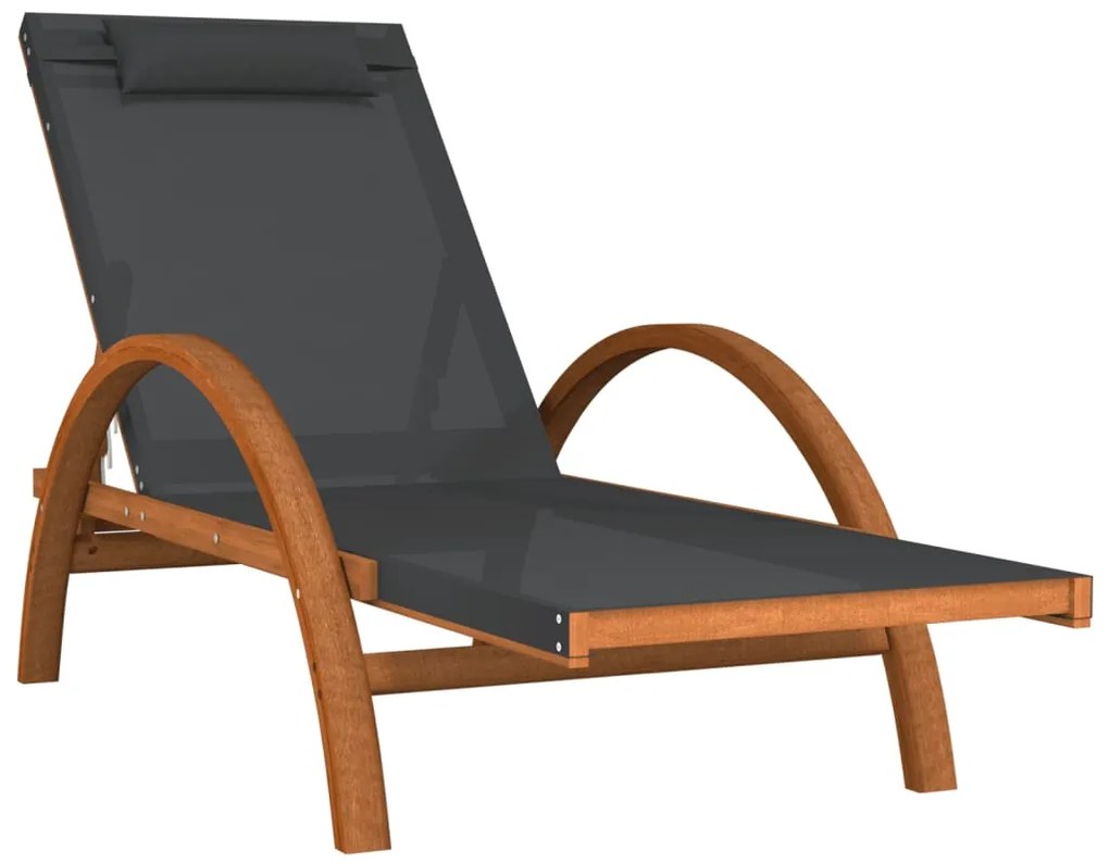 vidaXL Ξαπλώστρα Γκρι από Textilene και Μασίφ Ξύλο Λεύκας με Μαξιλάρι