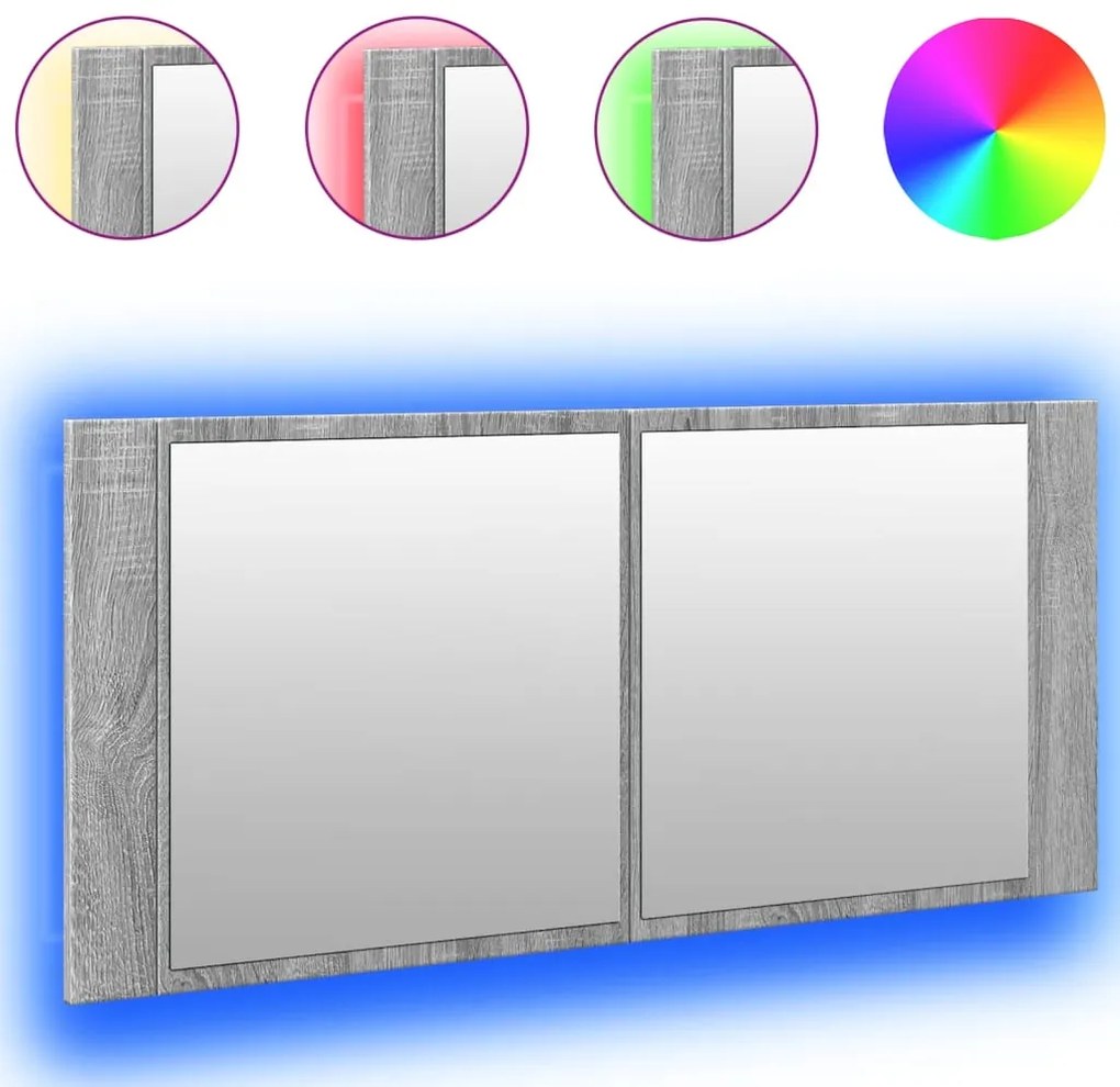 Ντουλάπι Μπάνιου με Καθρέφτη / LED Γκρι Sonoma 100x12x45 εκ. - Γκρι