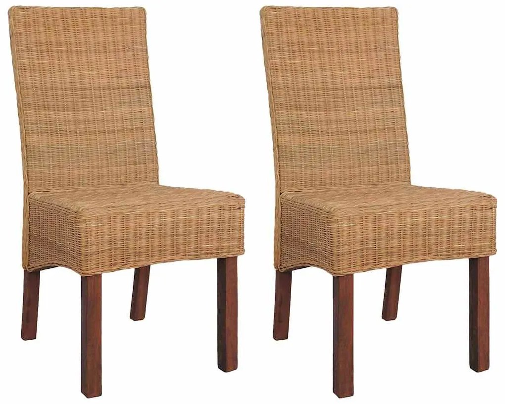 vidaXL Καρέκλες Τραπεζαρίας 2 τεμ. Καφέ από Γνήσιο Ρατάν