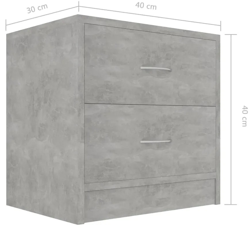vidaXL Κομοδίνα 2 τεμ. Γκρι Σκυροδέματος 40x30x40 εκ. από Επεξ. Ξύλο