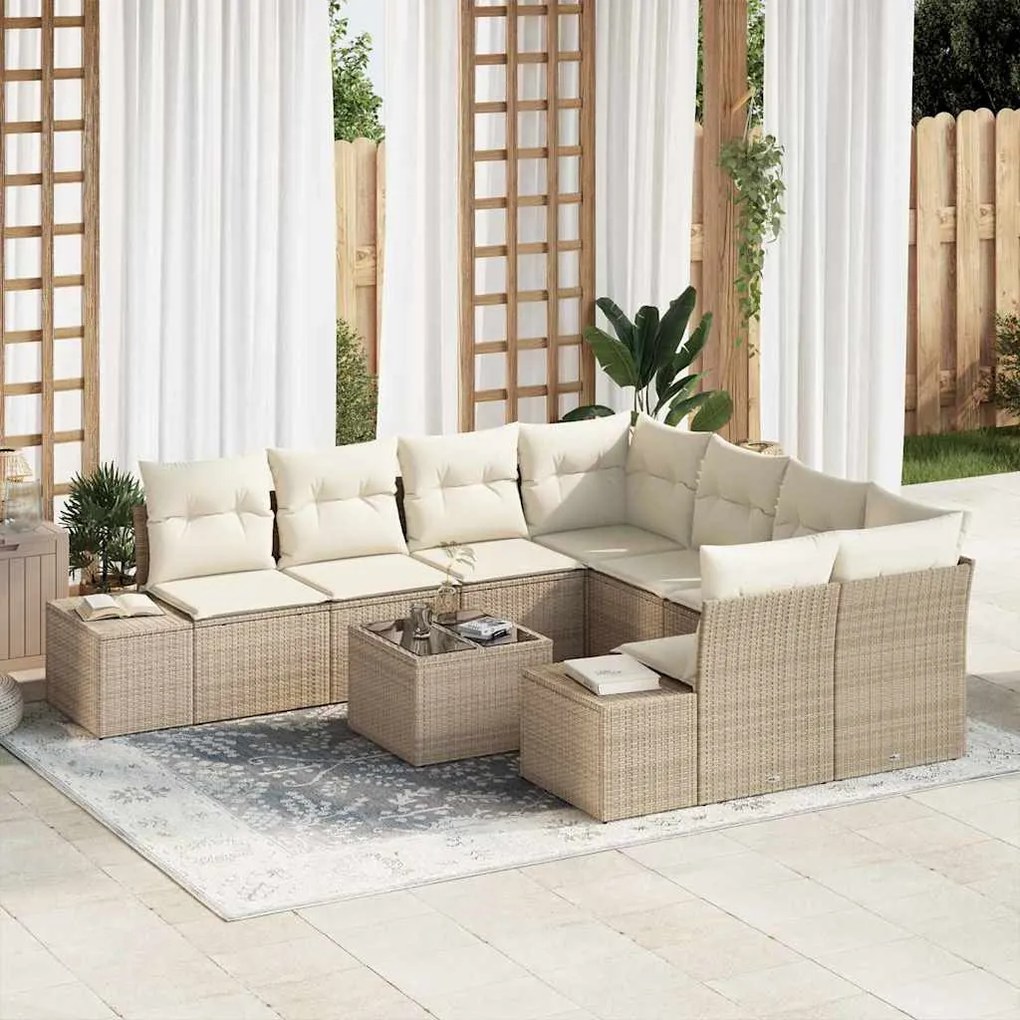 vidaXL Σετ Καναπέ Κήπου 9 pcs Μπεζ Πολυ ράταν