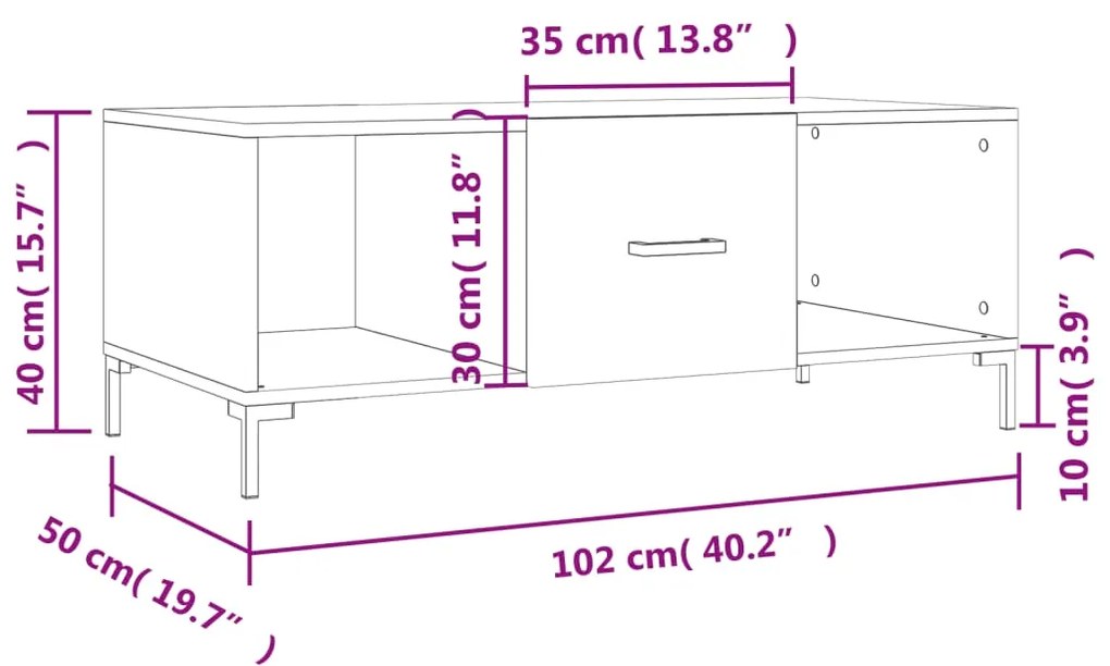 Τραπεζάκι Σαλονιού Γυαλ. Λευκό 102x50x40 εκ. Επεξεργ. Ξύλο - Λευκό