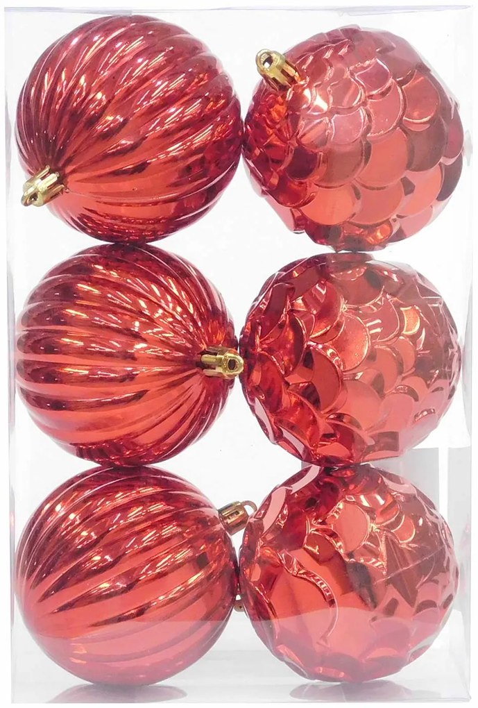 Σετ 6 τεμ. Χριστουγεννιάτικες Μπάλες Κόκκινες σε 2 Σχέδια 6cm 236447
