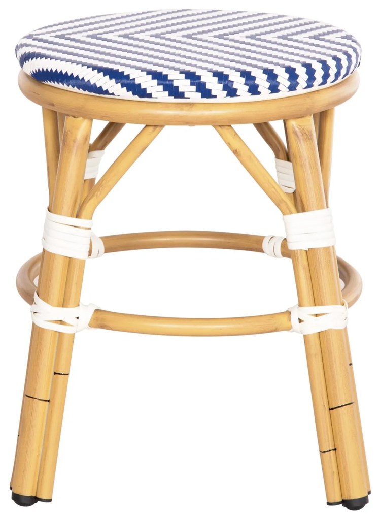 Σκαμπό CHINO C6285.05 Αλουμινίου Bamboo Look με Λευκό - Μπλε Textilene Φ36x46Υ εκ. 36x36x46 εκ.