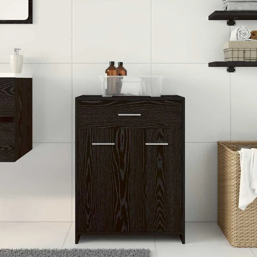 vidaXL Ντουλάπι Μπάνιου Μαύρη Οξυά 60 x 33 x 80 εκ. Μασίφ ξύλο δρυός