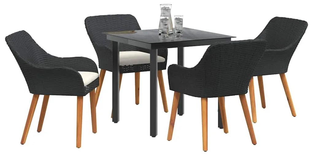 vidaXL Σέτ φαγητού για κήπο με μαξιλάρι 5 pcs Μαύρο συνθετικό ρατάν