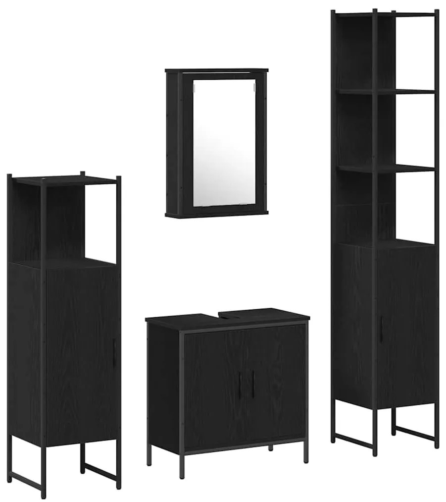 vidaXL Σετ Επίπλων Μπάνιου με ράφι 4 pcs Μαύρο 33 x 33 x 185.5 εκ