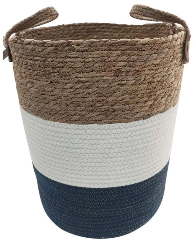 Καλάθι 00.06.61224 Φυσικό 34x44-56cm Ψάθινο White-Blue Ψάθα