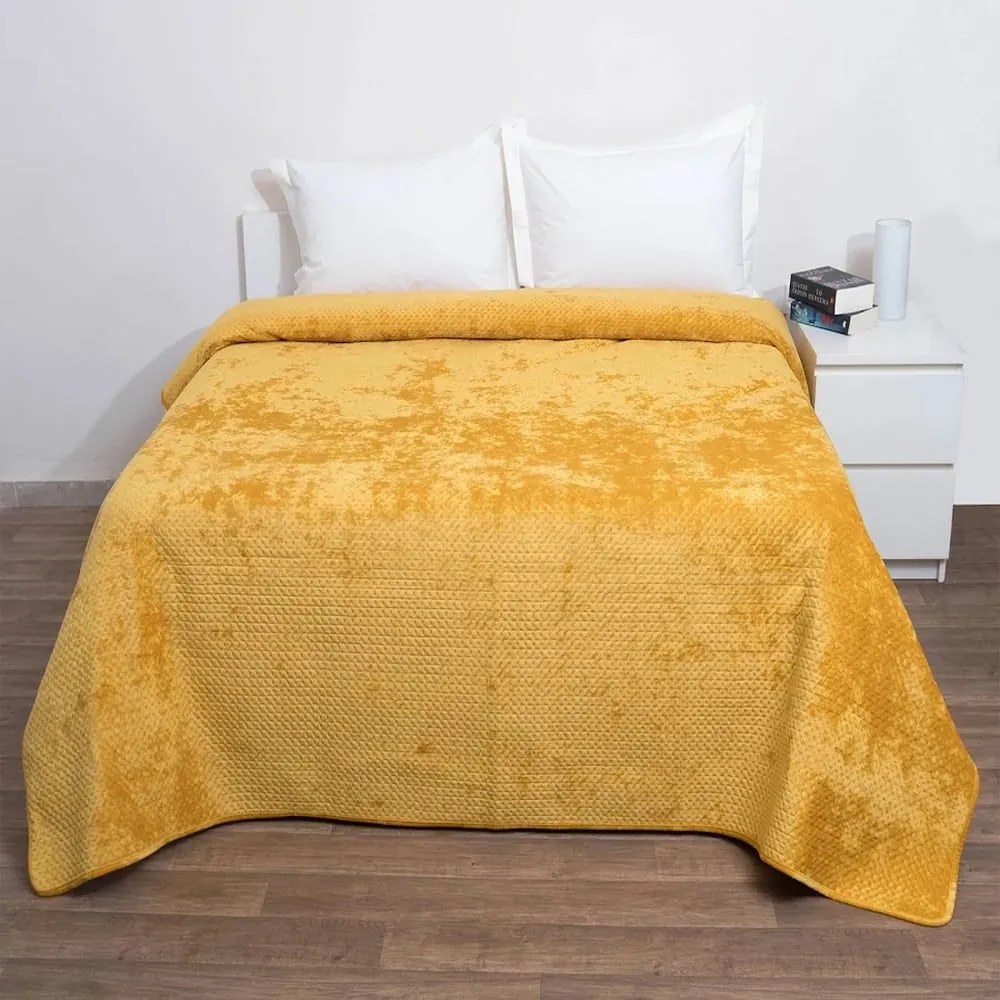 Κουβερλί Verona Velvet Mustard Anna Riska Υπέρδιπλο 220x240cm Microfiber-Polyester