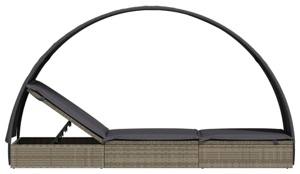 vidaXL Ξαπλώστρα με Στρογγυλή Οροφή Μαύρη 211x57x140 εκ. Συνθ. Ρατάν