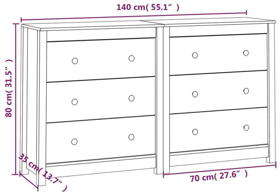 vidaXL Ντουλάπι Λευκό 140x35x80 εκ. από Μασίφ Ξύλο Πεύκου