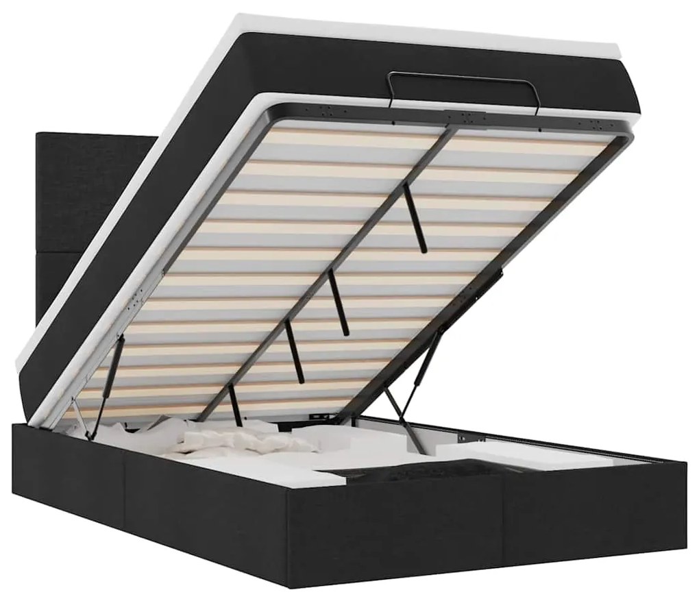 Οθωμανικό κρεβάτι με στρώμα &amp; LEDs Μαύρο 120x200 cm Ύφασμα 3313915