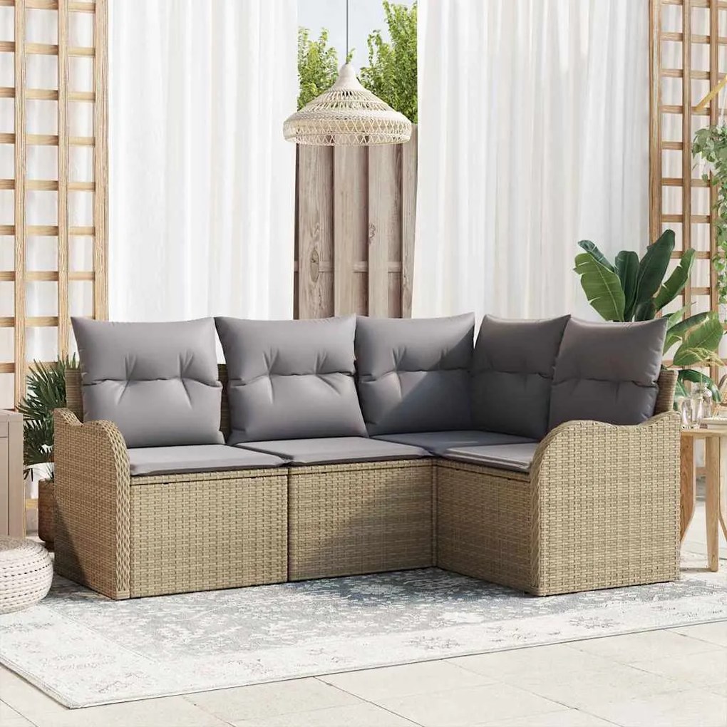 vidaXL Σετ Καναπέ Κήπου με μαξιλάρι 4 pcs Μπεζ Πολυ ράταν