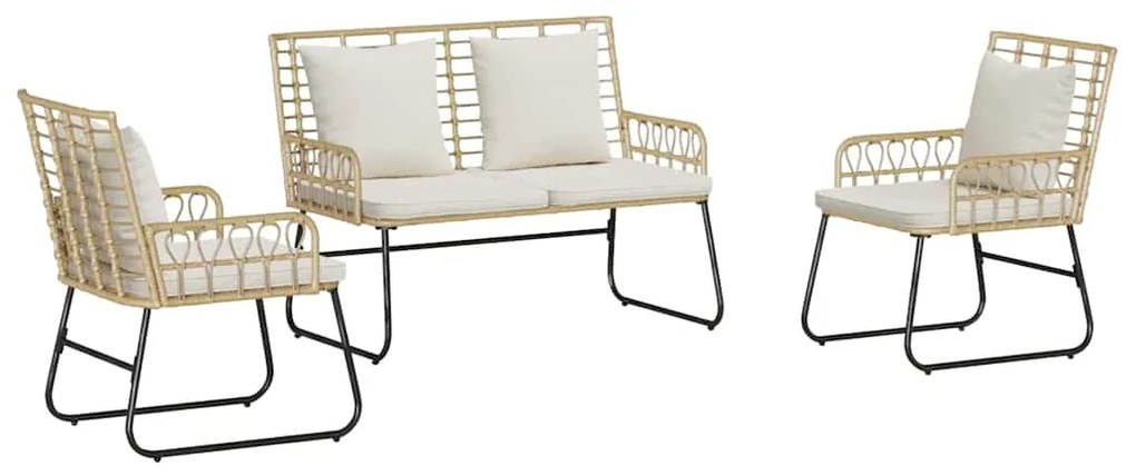 vidaXL Σέτ φαγητού για κήπο 3 pcs Καφέ και Κρέμα Πολυ rattan, ατσάλι