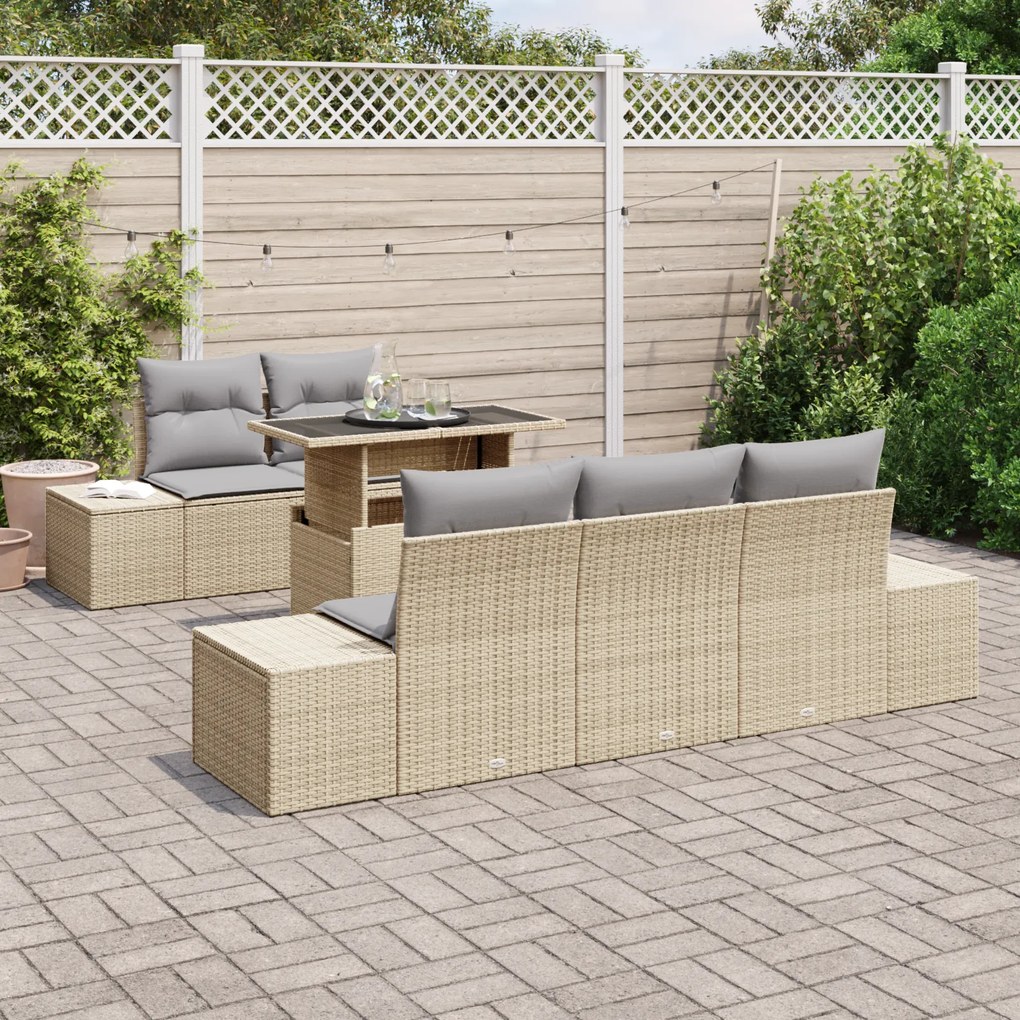 vidaXL Σετ κήπου 6 τεμαχίων με μαξιλάρια Μπεζ από Poly Rattan