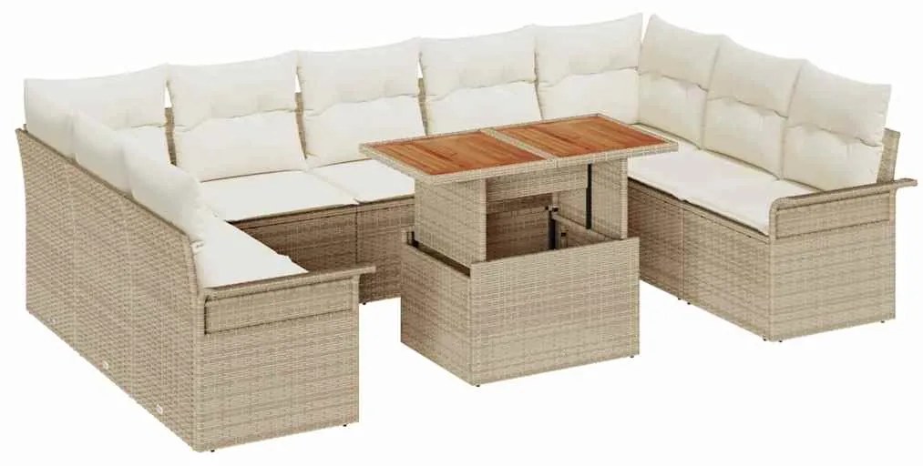 vidaXL Σετ Καναπέ Κήπου με αποθήκευση 10 pcs Μπεζ Πολυ ράταν