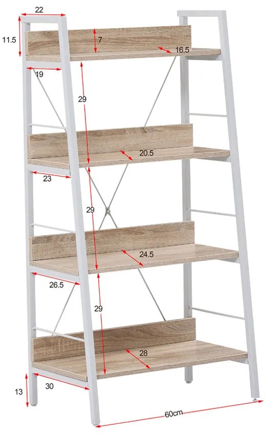 ONE STEP UP ΒΙΒΛΙΟΘΗΚΗ 4ΡΑΦΙΑ SONOMA ΛΕΥΚΟ 60x35xH117cm - 28-0221