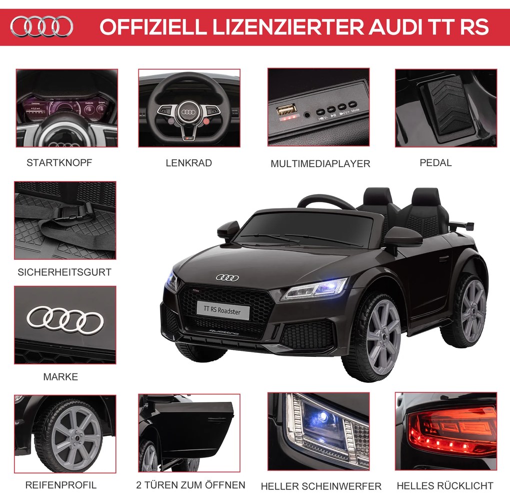 HOMCOM Ηλεκτρικό Αυτοκίνητο για Παιδιά Audi, με Τηλεχειριστήριο 2.4G, Μουσική, Κόρνα, LED, USB, για Παιδιά 3-5 Ετών, Μαύρο