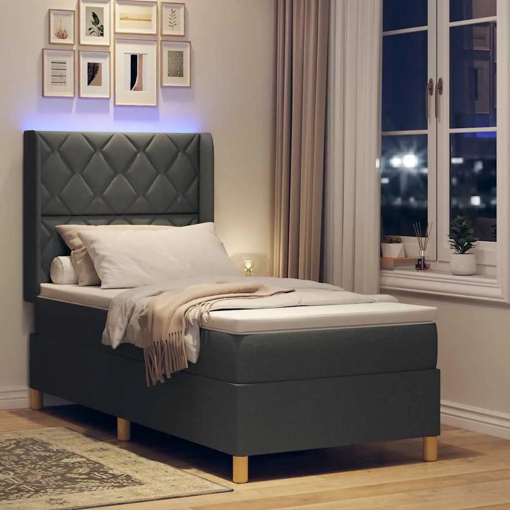 vidaXL Κρεβάτι με ελατήρια με στρώμα Γκρι 90 x 190 cm ύφασμα