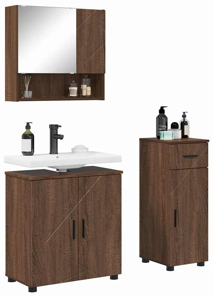 vidaXL Σετ Επίπλων Μπάνιου με συρτάρι 3 pcs Καφέ δρυς 61 x 35 x 64 εκ.
