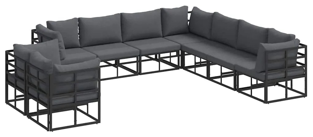 vidaXL Σετ Καναπέ Κήπου με μαξιλάρι 9 pcs Μαύρο Αλουμίνιο
