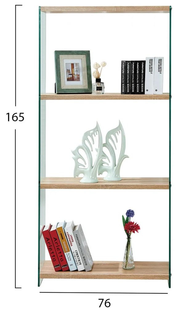 Βιβλιοθήκη από γυαλί και ράφια ZAHI από MDF 76x30x165Υ εκ. 76x30x165 εκ.