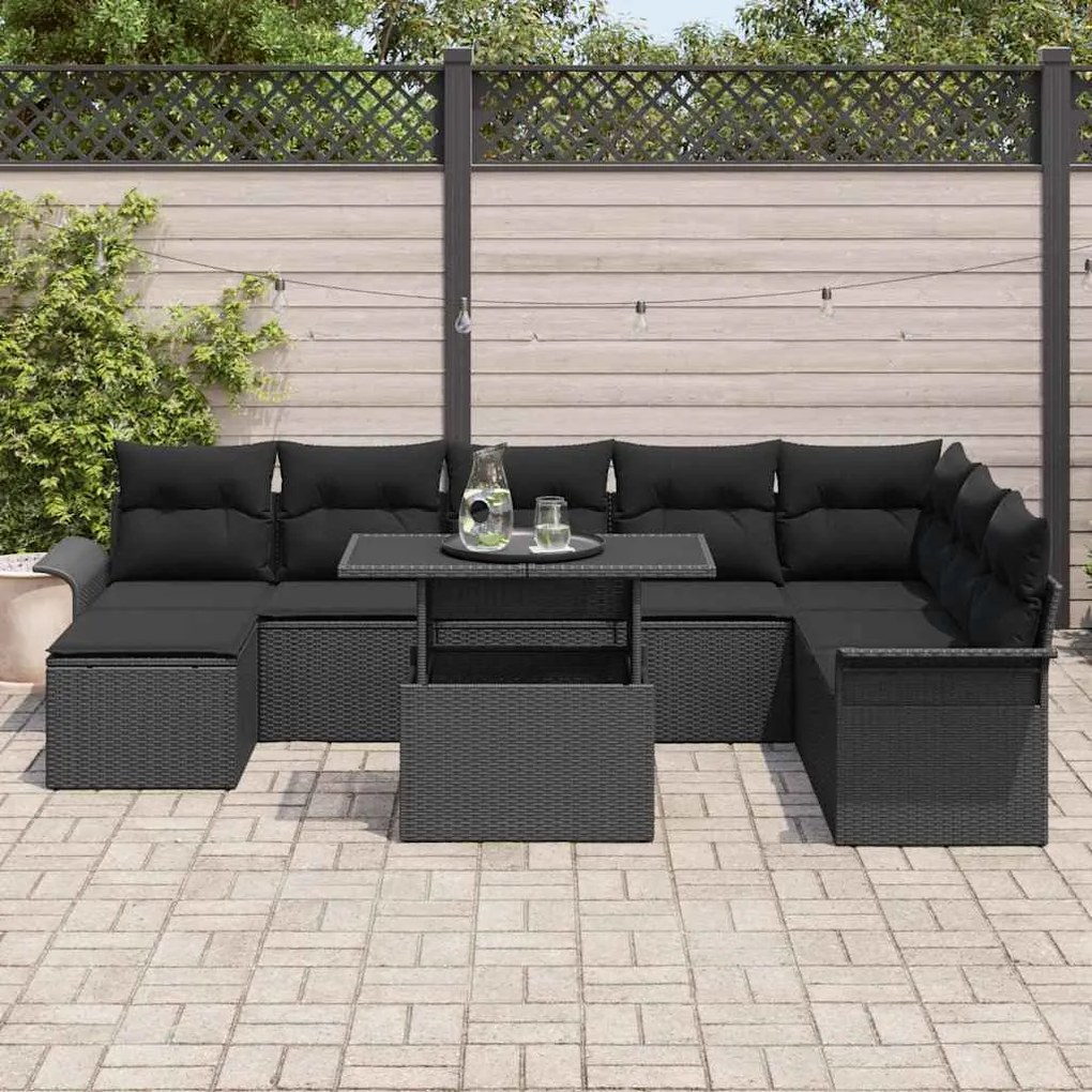 vidaXL Σετ Καναπέ Κήπου με μαξιλάρι 9 pcs Μαύρο Πολυ ράταν