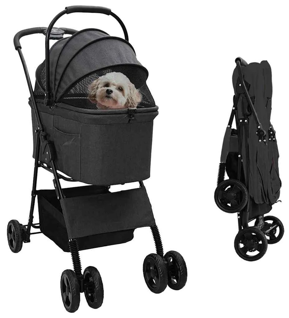 Αναδιπλούμενο Καροτσάκι Κατοικίδιων Μαύρο 81 x 47 x 99 εκ.