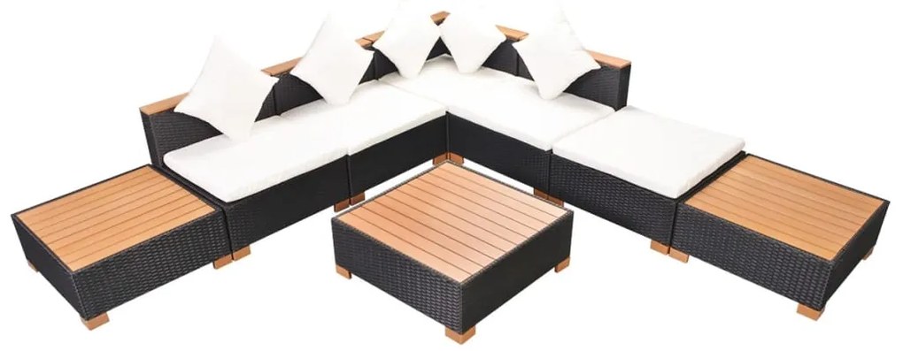 vidaXL Σαλόνι Κήπου 8 Τεμαχίων Μαύρο από Συνθετικό Ρατάν με Μαξιλάρια