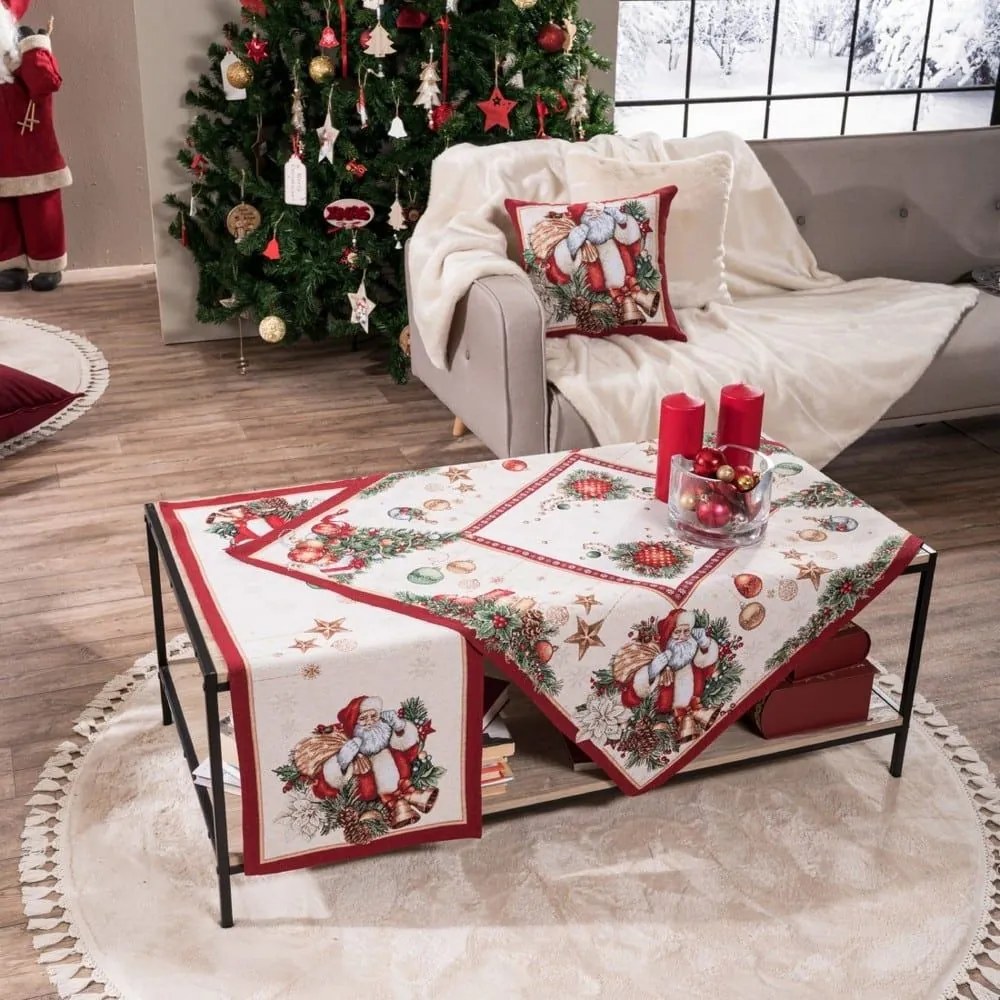 Καρέ Χριστουγεννιάτικο Με Τραβέρσα Rhoden (Σετ 2τμχ) Red-Multi Teoran 100X100cm