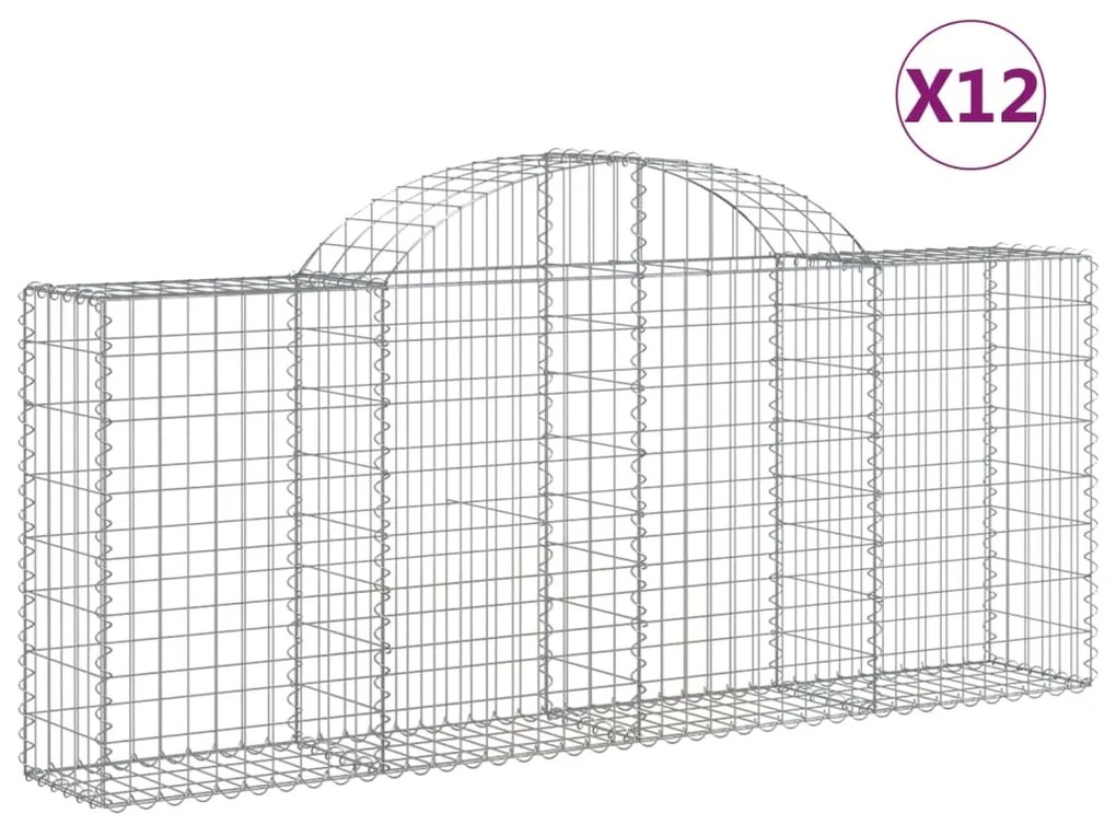 vidaXL Συρματοκιβώτια Τοξωτά 12 τεμ. 200x30x80/100 εκ. Γαλβαν. Ατσάλι