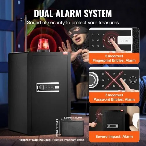 VEVOR Single Door 3.5 cu.ft Safe Box with Key Lock Password &amp; Fingerprint Black