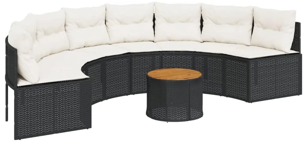 vidaXL Καναπές Κήπου Ημικυκλικός Μαύρος Συνθ. Ρατάν Τραπέζι/Μαξιλάρια