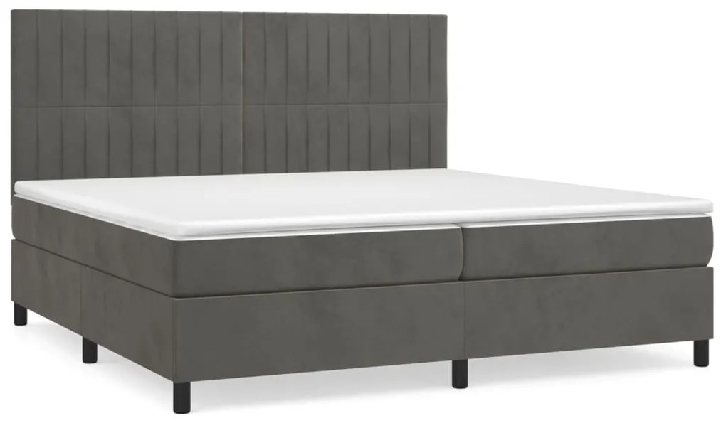 vidaXL Κρεβάτι Boxspring με Στρώμα Σκούρο Γκρι 200x200 εκ. Βελούδινο