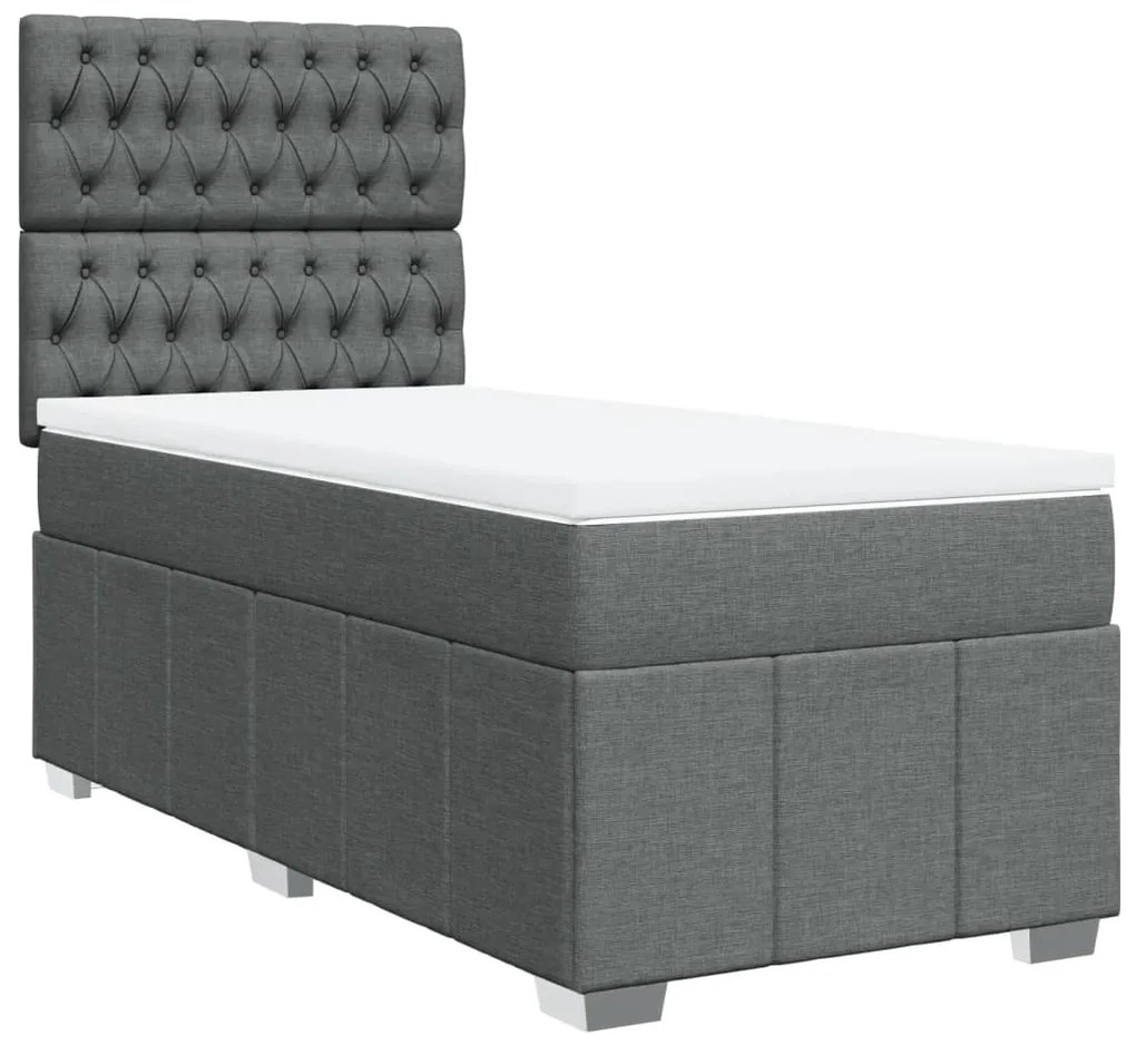 vidaXL Κρεβάτι Boxspring με Στρώμα Σκούρο Γκρι 100x200 εκ. Υφασμάτινο