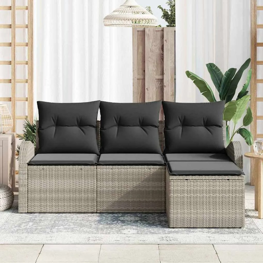 vidaXL Σετ Καναπέ Κήπου με μαξιλάρι 4 pcs Ανοιχτό γκρι Πολυ ράταν